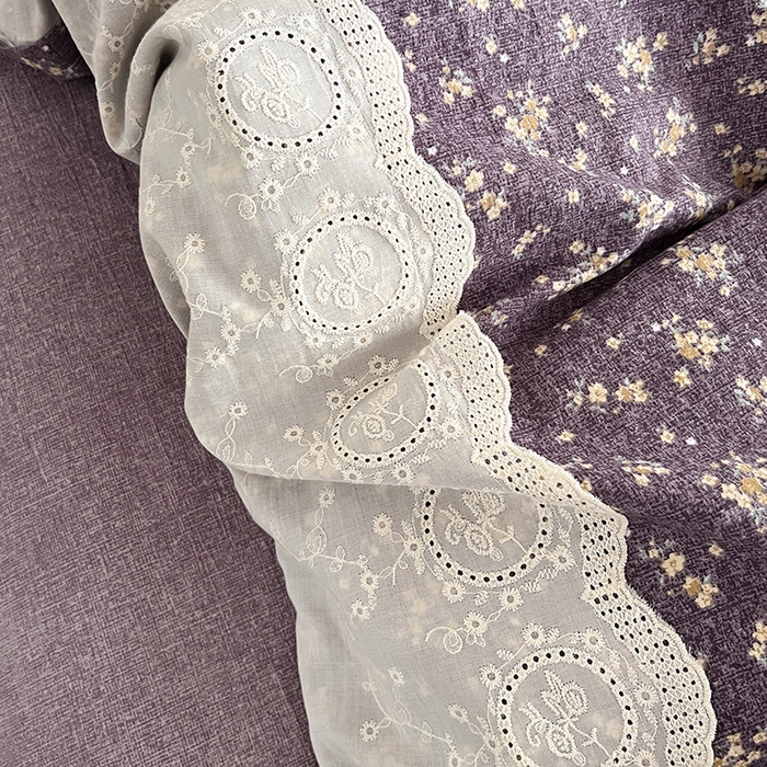 91家纺网 家纺一手货源 找家纺 梦纤绒 2025秋冬新品A类高克重亚麻复古全棉花边侘寂风原麻系列 茉莉-紫