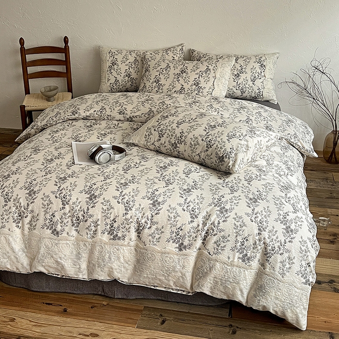 91家纺网 家纺一手货源 找家纺 梦纤绒 2025秋冬新品A类高克重亚麻复古全棉花边侘寂风原麻系列 欧若拉