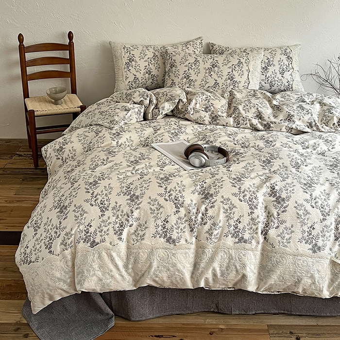 91家纺网 家纺一手货源 找家纺 梦纤绒 2025秋冬新品A类高克重亚麻复古全棉花边侘寂风原麻系列 欧若拉