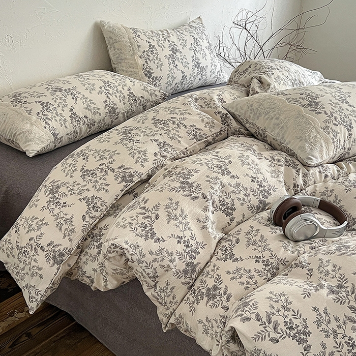 91家纺网 家纺一手货源 找家纺 梦纤绒 2025秋冬新品A类高克重亚麻复古全棉花边侘寂风原麻系列 欧若拉