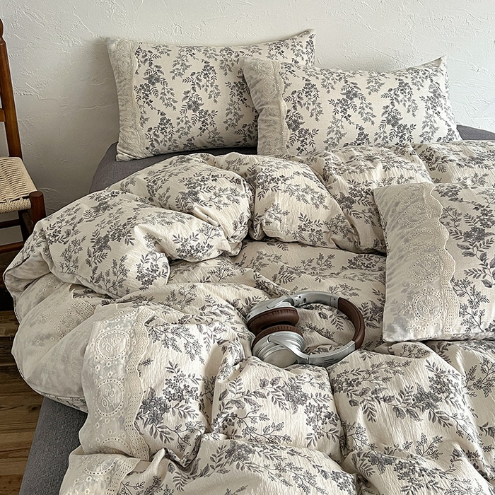 91家纺网 家纺一手货源 找家纺 梦纤绒 2025秋冬新品A类高克重亚麻复古全棉花边侘寂风原麻系列 欧若拉