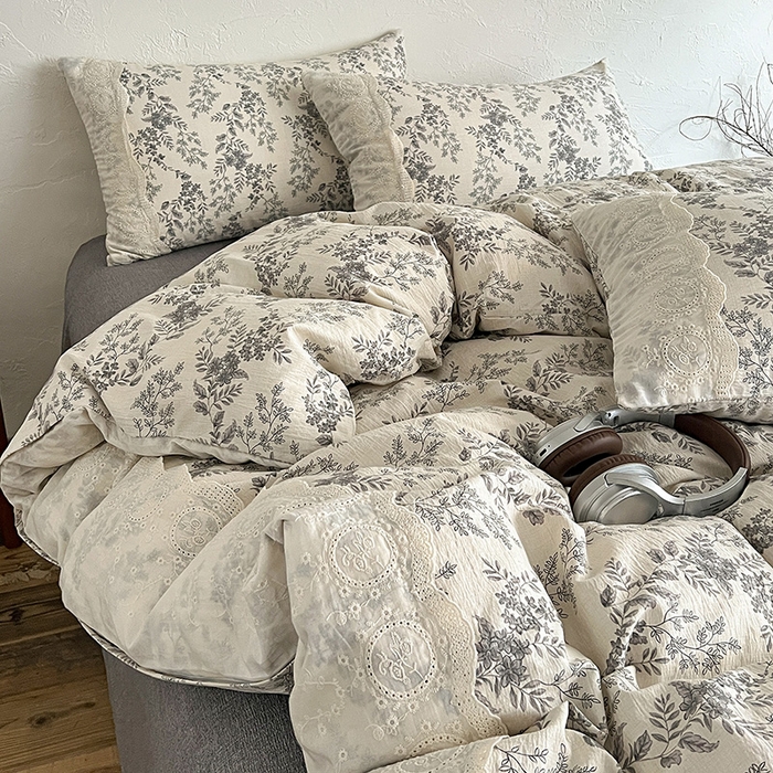 91家纺网 家纺一手货源 找家纺 梦纤绒 2025秋冬新品A类高克重亚麻复古全棉花边侘寂风原麻系列 欧若拉