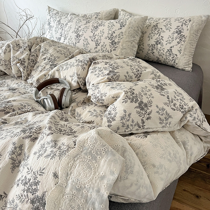 91家纺网 家纺一手货源 找家纺 梦纤绒 2025秋冬新品A类高克重亚麻复古全棉花边侘寂风原麻系列 欧若拉