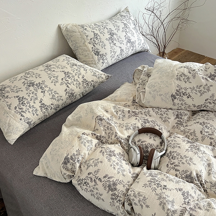 91家纺网 家纺一手货源 找家纺 梦纤绒 2025秋冬新品A类高克重亚麻复古全棉花边侘寂风原麻系列 欧若拉