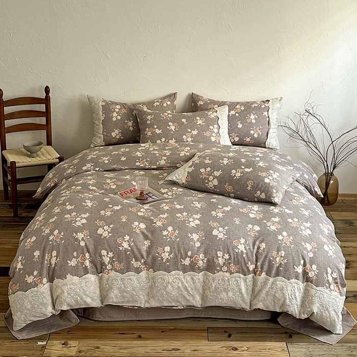 91家纺网 家纺一手货源 找家纺 梦纤绒 2025秋冬新品A类高克重亚麻复古全棉花边侘寂风原麻系列 山居