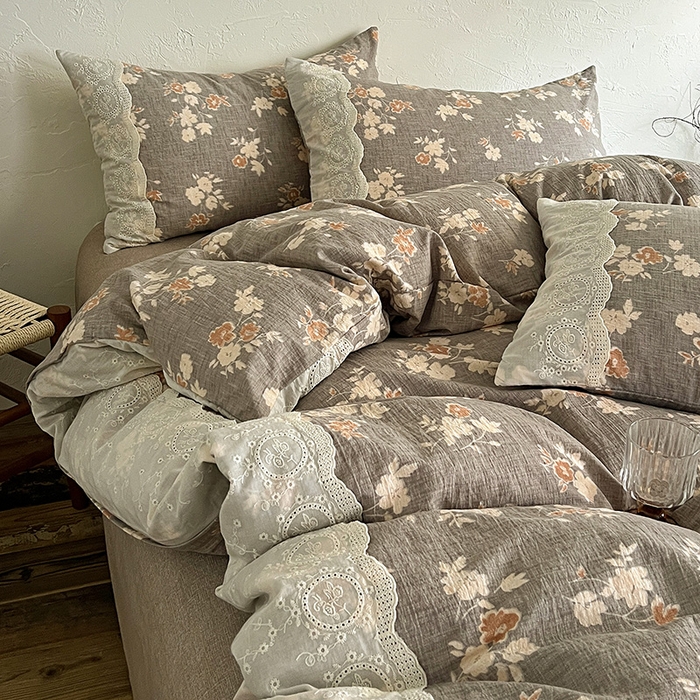 91家纺网 家纺一手货源 找家纺 梦纤绒 2025秋冬新品A类高克重亚麻复古全棉花边侘寂风原麻系列 山居