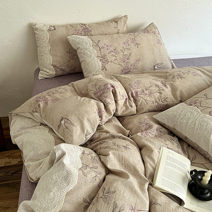 91家纺网 家纺一手货源 找家纺 梦纤绒 2025秋冬新品A类高克重亚麻复古全棉花边侘寂风原麻系列 晚香玉