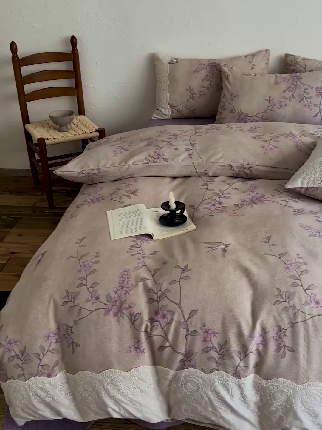 91家纺网 家纺一手货源 找家纺 梦纤绒 2025秋冬新品A类高克重亚麻复古全棉花边侘寂风原麻系列 晚香玉