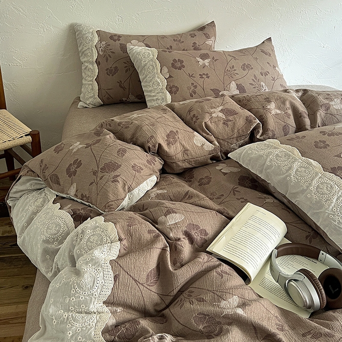 91家纺网 家纺一手货源 找家纺 梦纤绒 2025秋冬新品A类高克重亚麻复古全棉花边侘寂风原麻系列 晓梦