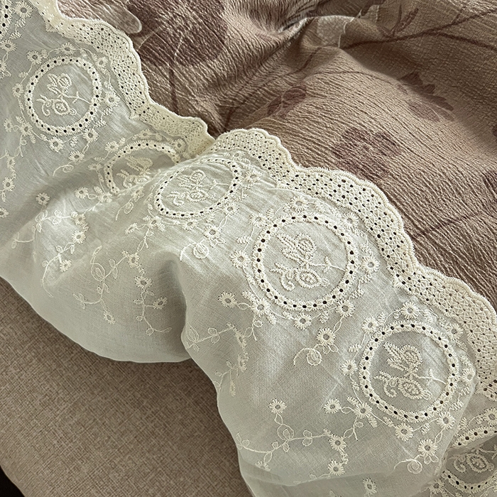 91家纺网 家纺一手货源 找家纺 梦纤绒 2025秋冬新品A类高克重亚麻复古全棉花边侘寂风原麻系列 晓梦