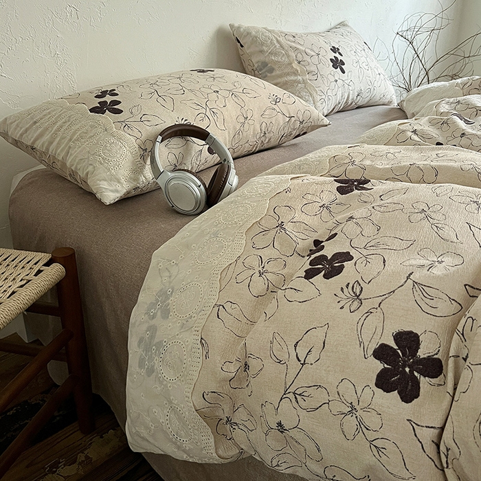 91家纺网 家纺一手货源 找家纺 梦纤绒 2025秋冬新品A类高克重亚麻复古全棉花边侘寂风原麻系列 约定-咖