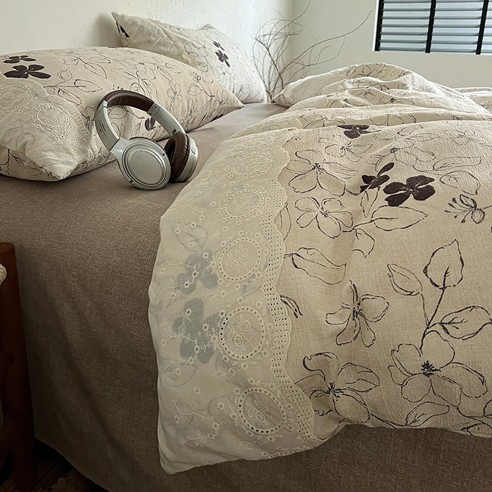 91家纺网 家纺一手货源 找家纺 梦纤绒 2025秋冬新品A类高克重亚麻复古全棉花边侘寂风原麻系列 约定-咖