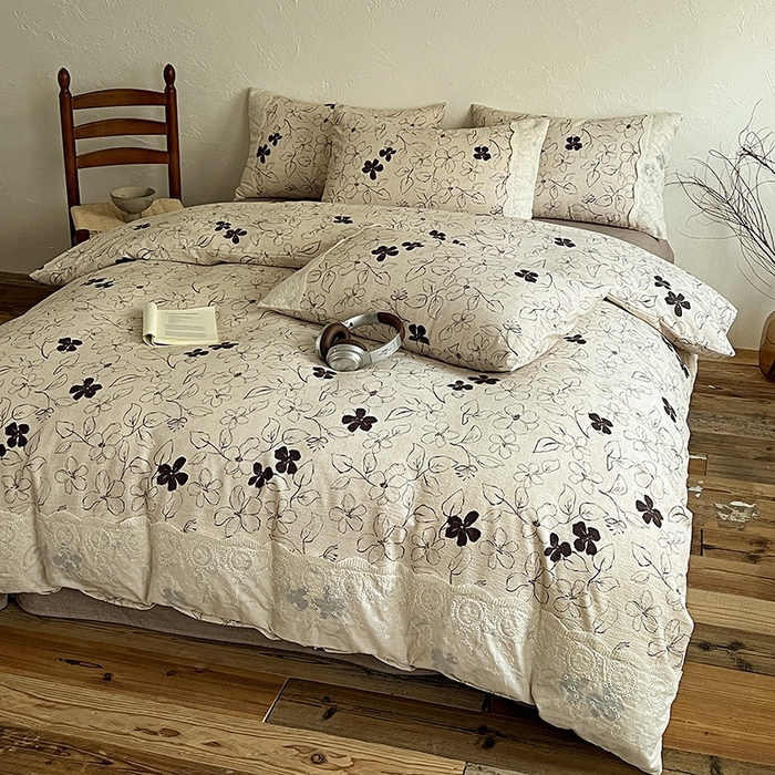 91家纺网 家纺一手货源 找家纺 梦纤绒 2025秋冬新品A类高克重亚麻复古全棉花边侘寂风原麻系列 约定-咖