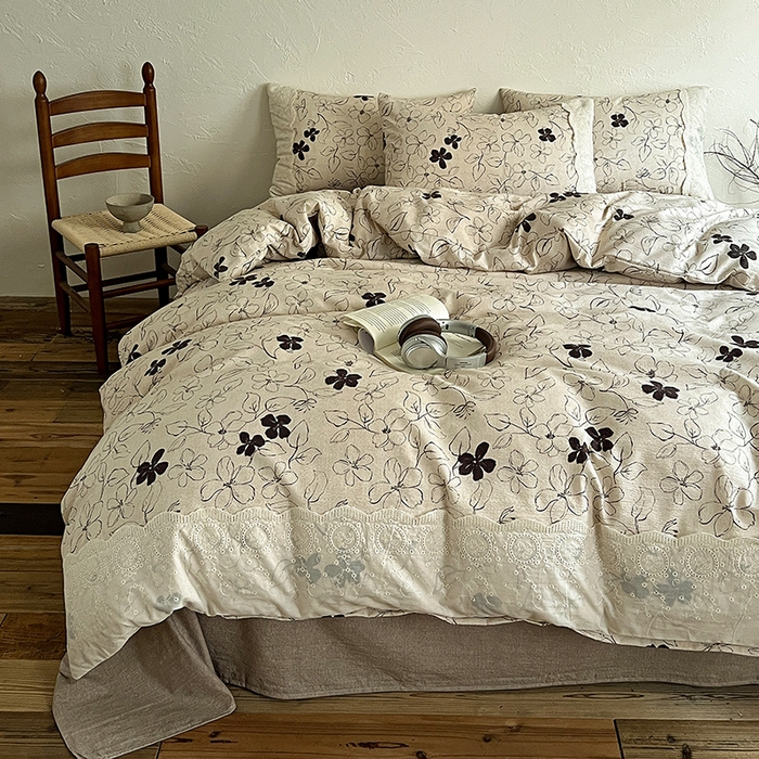 91家纺网 家纺一手货源 找家纺 梦纤绒 2025秋冬新品A类高克重亚麻复古全棉花边侘寂风原麻系列 约定-咖