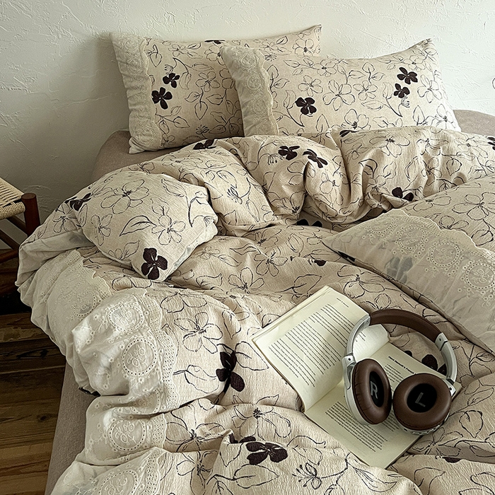 91家纺网 家纺一手货源 找家纺 梦纤绒 2025秋冬新品A类高克重亚麻复古全棉花边侘寂风原麻系列 约定-咖