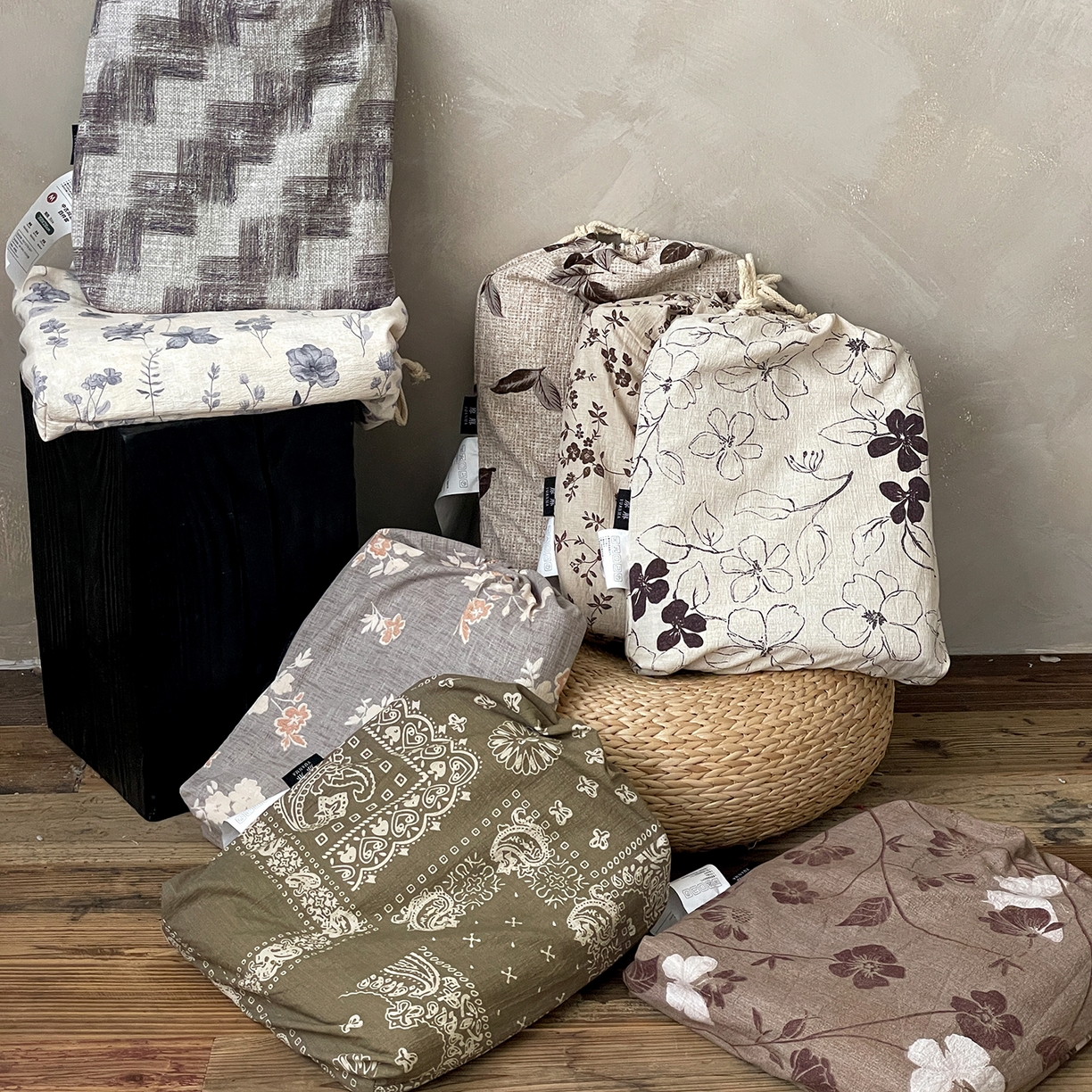 梦纤绒 2025秋冬新品A类高克重亚麻复古全棉花边侘寂风原麻系列 包装袋图（仅展示）