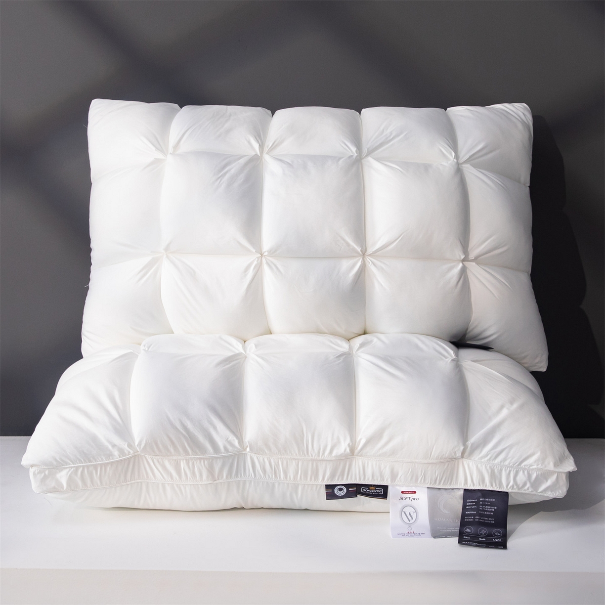 91家纺网 家纺一手货源 找家纺 麦肯锡 2025新款星级方格酒店羽丝绒枕枕头枕芯 星级方格酒店羽丝绒枕-白色