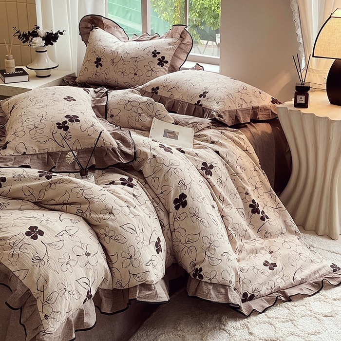 91家纺网 家纺一手货源 找家纺 （总）宝士康家纺 2025新款原麻荷叶边四件套