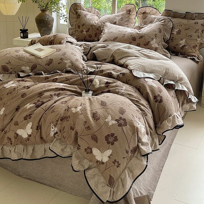 91家纺网 家纺一手货源 找家纺 （总）宝士康家纺 2025新款原麻荷叶边四件套