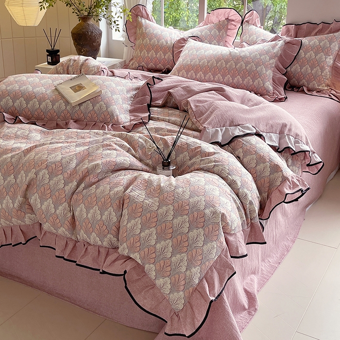 91家纺网 家纺一手货源 找家纺 （总）宝士康家纺 2025新款原麻荷叶边四件套