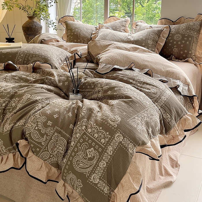 91家纺网 家纺一手货源 找家纺 （总）宝士康家纺 2025新款原麻荷叶边四件套