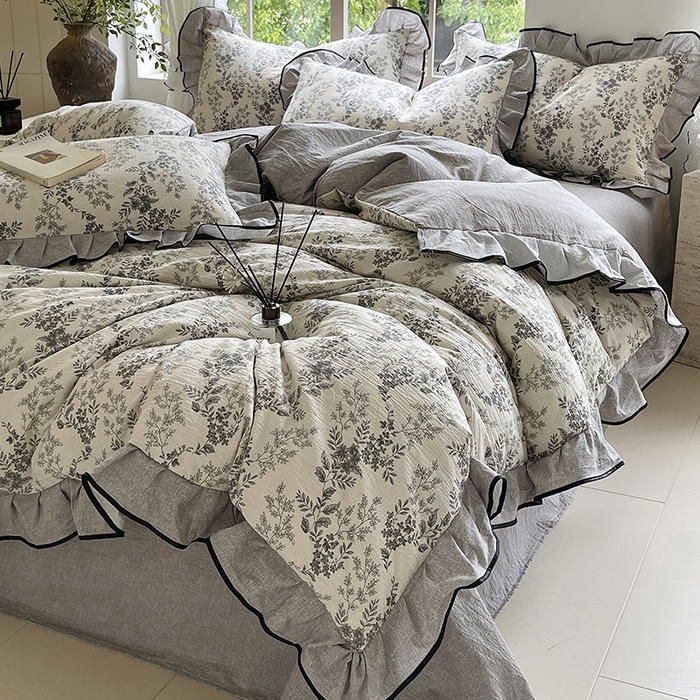 91家纺网 家纺一手货源 找家纺 （总）宝士康家纺 2025新款原麻荷叶边四件套