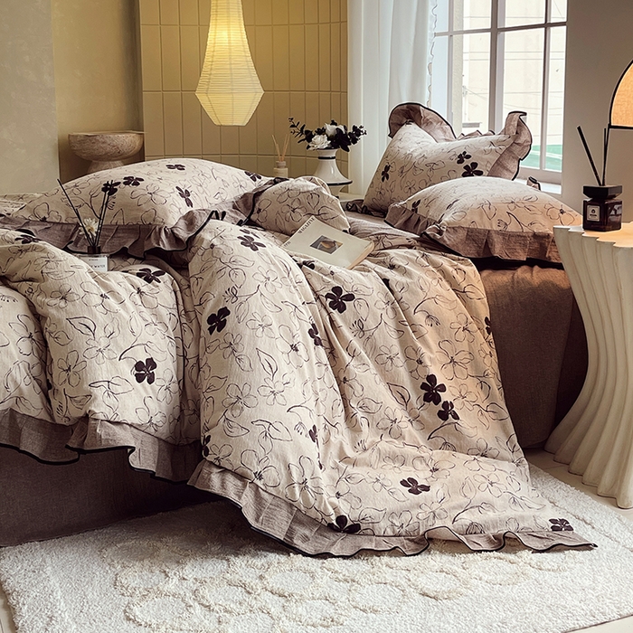 91家纺网 家纺一手货源 找家纺 （总）宝士康家纺 2025新款原麻荷叶边四件套