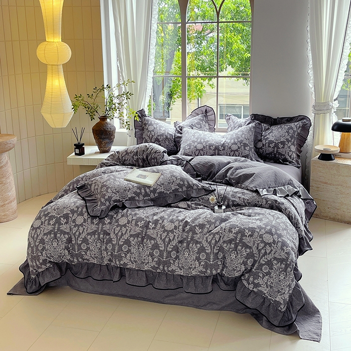 91家纺网 家纺一手货源 找家纺 宝士康家纺 2025新款原麻荷叶边四件套 人间草木