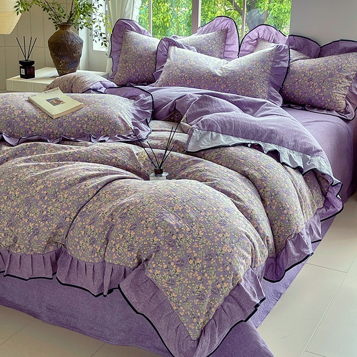 91家纺网 家纺一手货源 找家纺 （总）宝士康家纺 2025新款原麻荷叶边四件套