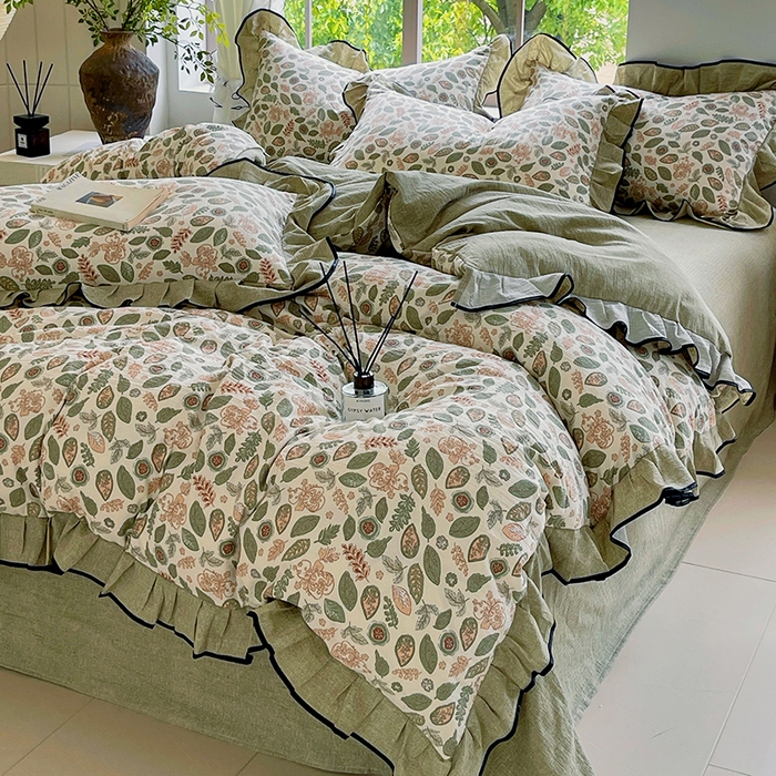 91家纺网 家纺一手货源 找家纺 （总）宝士康家纺 2025新款原麻荷叶边四件套