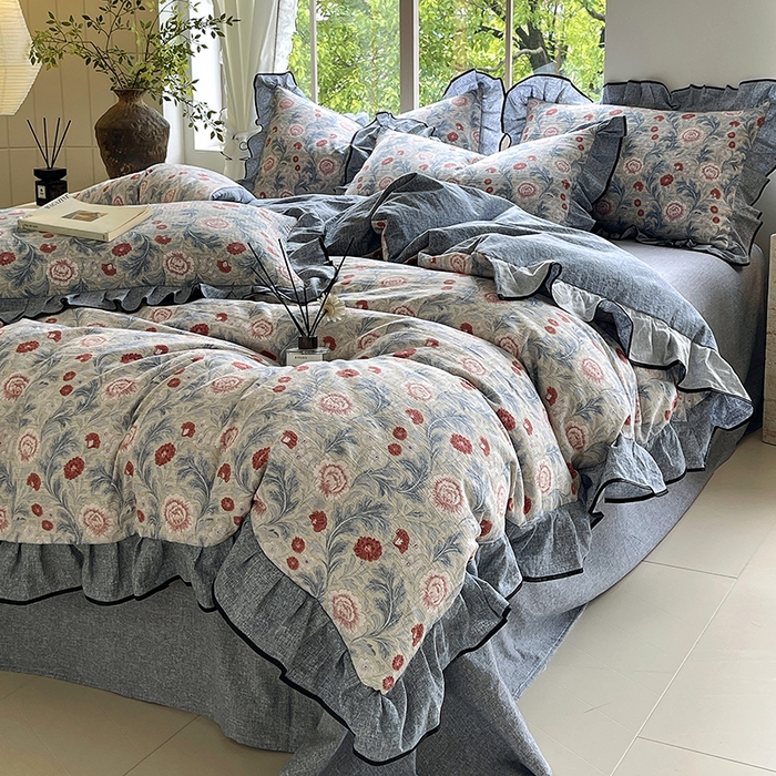 宝士康家纺 2025新款原麻荷叶边四件套 繁华似锦