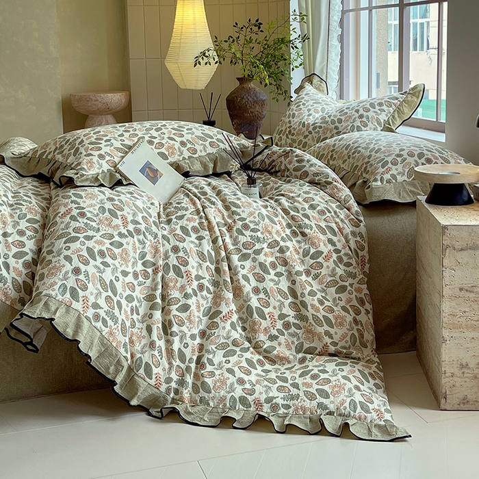 91家纺网 家纺一手货源 找家纺 宝士康家纺 2025新款原麻荷叶边四件套 绿野仙踪