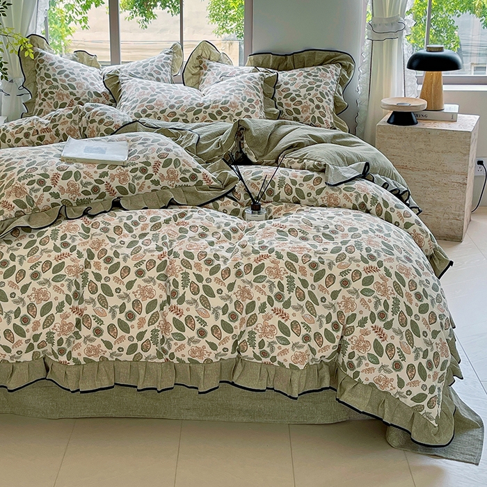 91家纺网 家纺一手货源 找家纺 宝士康家纺 2025新款原麻荷叶边四件套 绿野仙踪