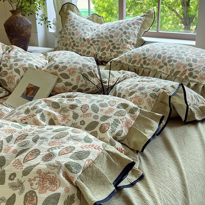 91家纺网 家纺一手货源 找家纺 宝士康家纺 2025新款原麻荷叶边四件套 绿野仙踪