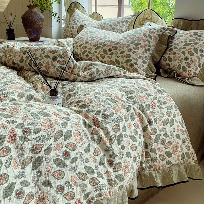 91家纺网 家纺一手货源 找家纺 宝士康家纺 2025新款原麻荷叶边四件套 绿野仙踪