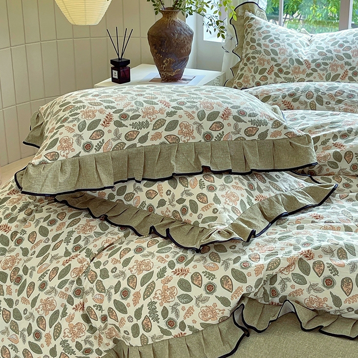 91家纺网 家纺一手货源 找家纺 宝士康家纺 2025新款原麻荷叶边四件套 绿野仙踪