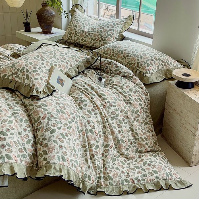 91家纺网 家纺一手货源 找家纺 宝士康家纺 2025新款原麻荷叶边四件套 绿野仙踪