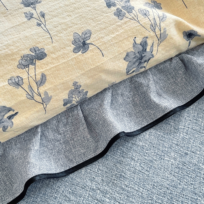 91家纺网 家纺一手货源 找家纺 宝士康家纺 2025新款原麻荷叶边四件套 水墨江南