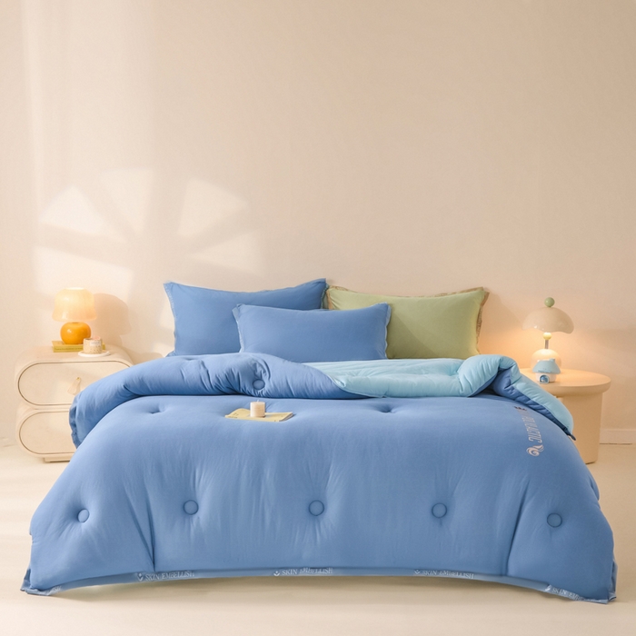 91家纺网 家纺一手货源 找家纺 宝士康家纺 2025新品10A抗菌金乳丝春秋被/冬被/跨境外贸 金乳丝-蓝色