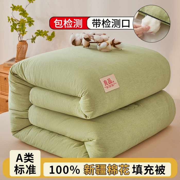 熙宴家纺 2025新款水洗棉嵌绳款100%新疆棉花被 豆绿
