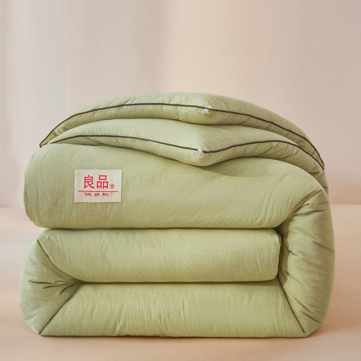 91家纺网 家纺一手货源 找家纺 熙宴家纺 2025新款水洗棉嵌绳款100%新疆棉花被 豆绿