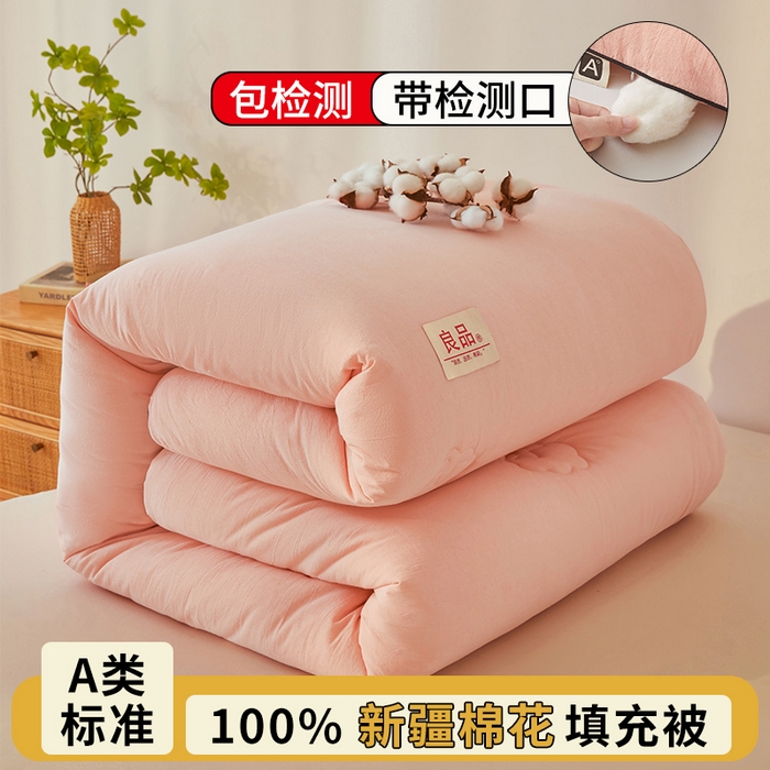 熙宴家纺 2025新款水洗棉嵌绳款100%新疆棉花被 粉玉
