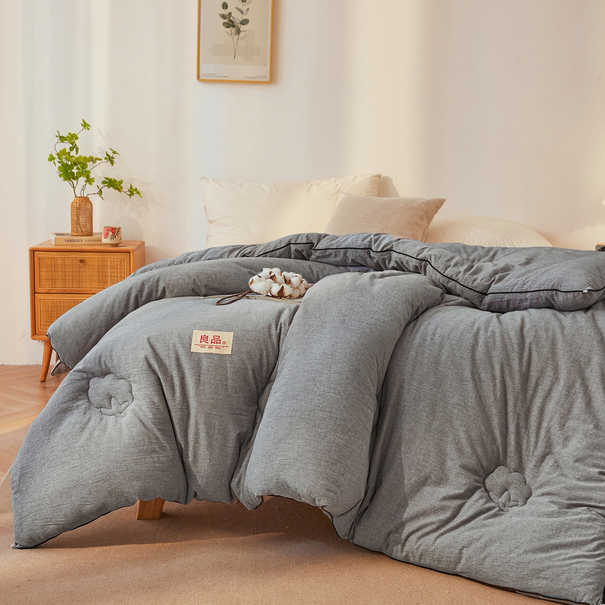 91家纺网 家纺一手货源 找家纺 熙宴家纺 2025新款水洗棉嵌绳款100%新疆棉花被 石灰