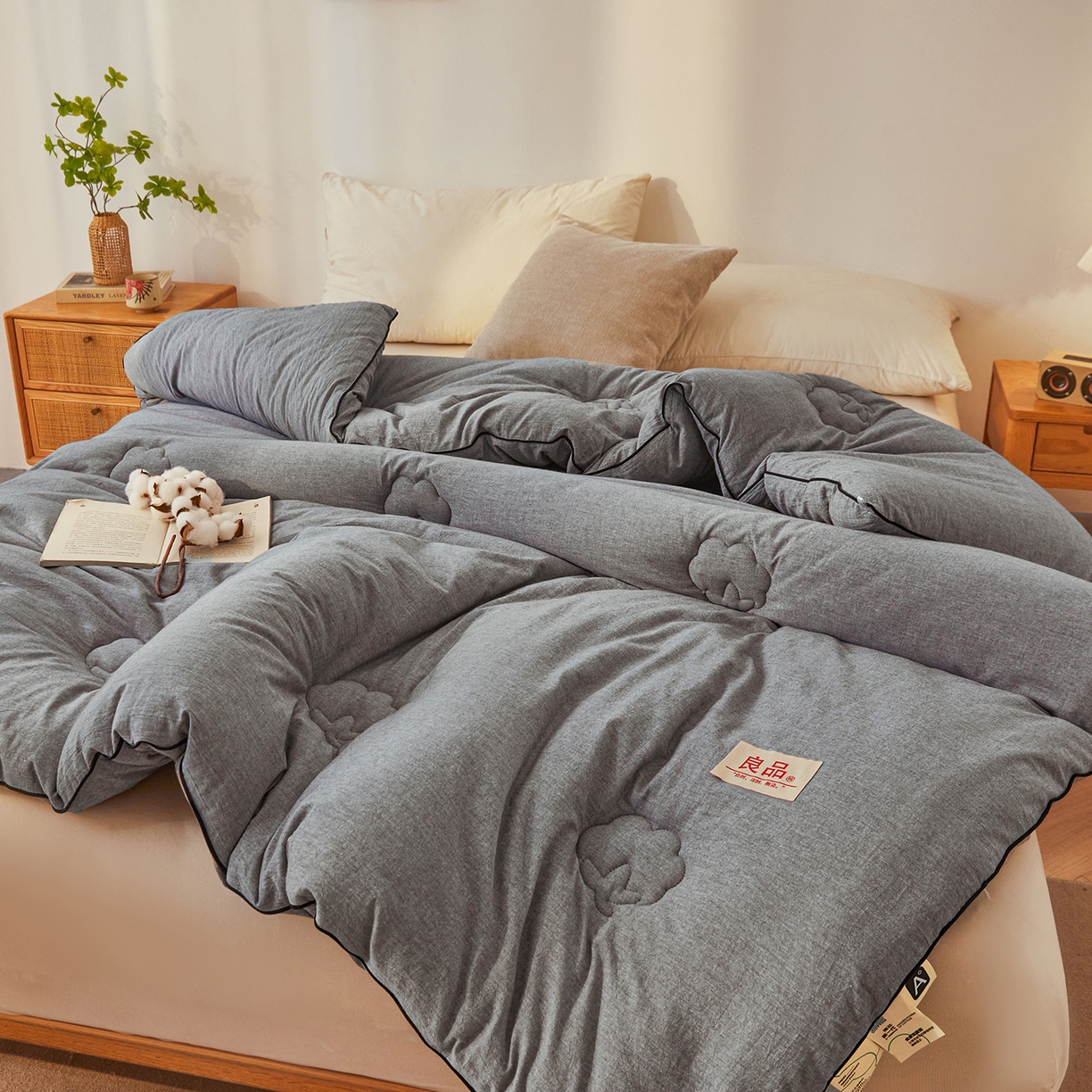 91家纺网 家纺一手货源 找家纺 熙宴家纺 2025新款水洗棉嵌绳款100%新疆棉花被 石灰