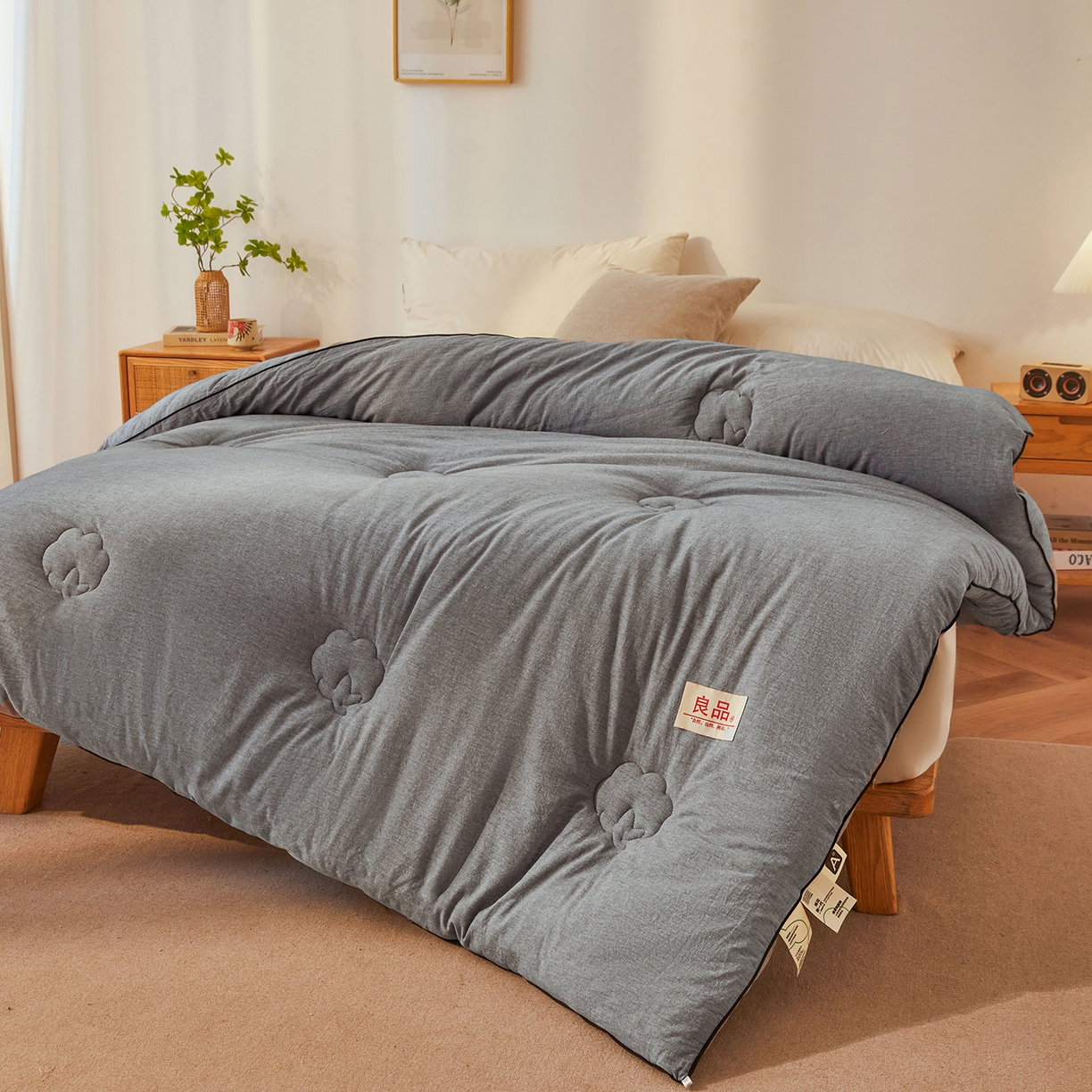 91家纺网 家纺一手货源 找家纺 熙宴家纺 2025新款水洗棉嵌绳款100%新疆棉花被 石灰