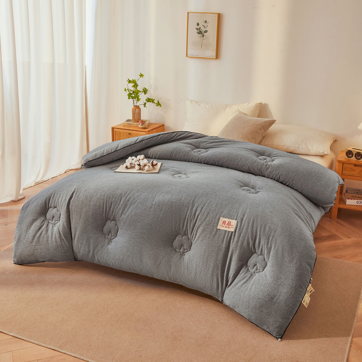 91家纺网 家纺一手货源 找家纺 熙宴家纺 2025新款水洗棉嵌绳款100%新疆棉花被 石灰
