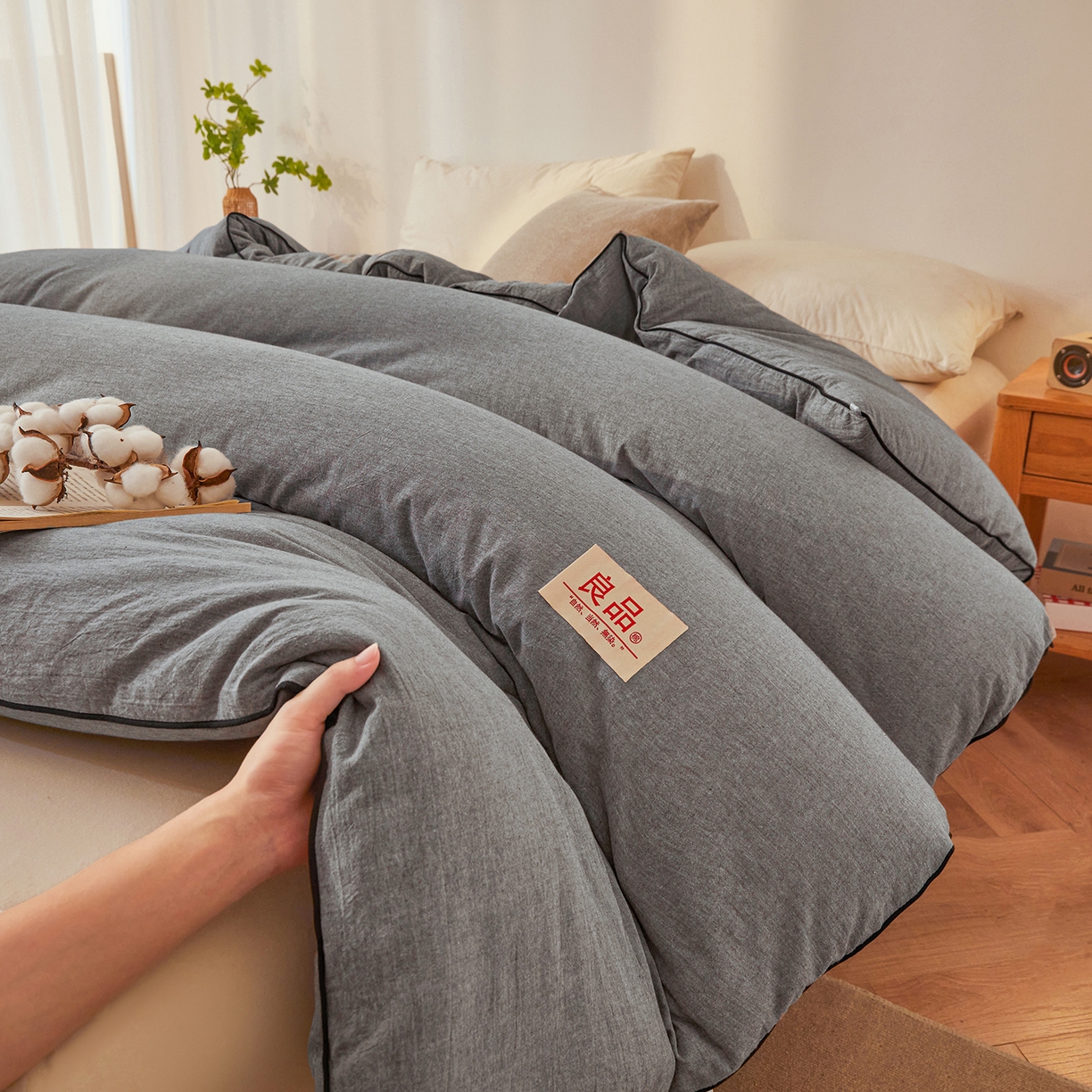 91家纺网 家纺一手货源 找家纺 熙宴家纺 2025新款水洗棉嵌绳款100%新疆棉花被 石灰