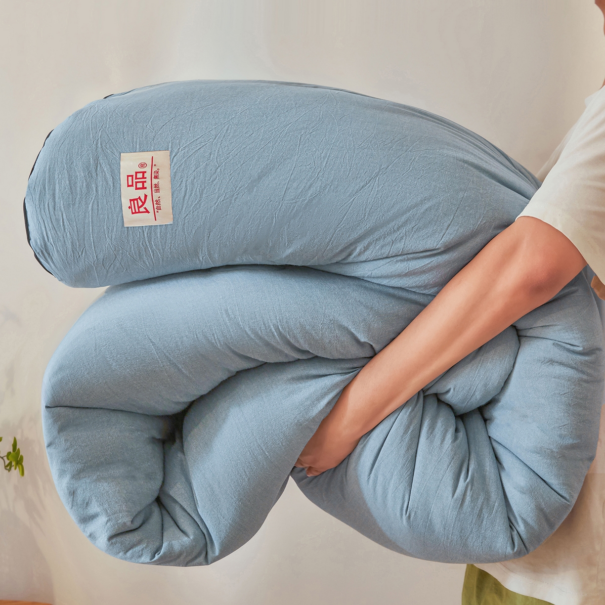 91家纺网 家纺一手货源 找家纺 熙宴家纺 2025新款水洗棉嵌绳款100%新疆棉花被 雾蓝