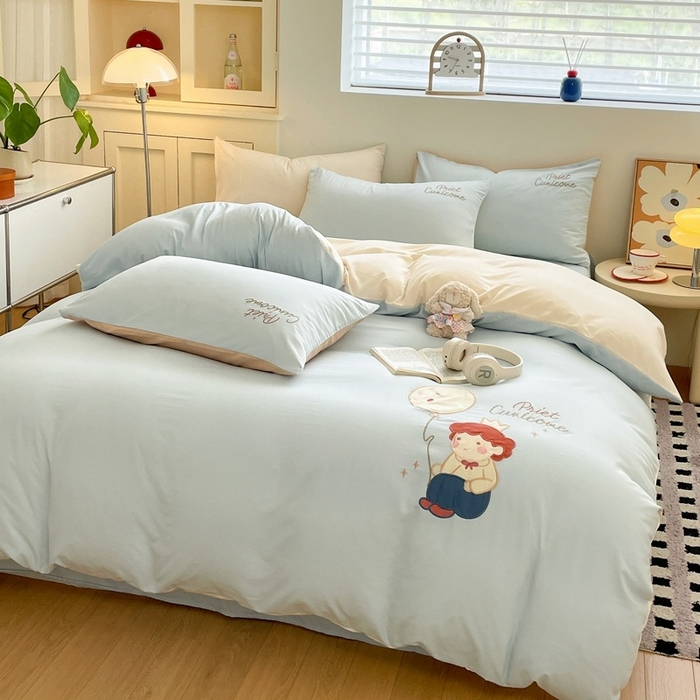 91家纺网 家纺一手货源 找家纺 （总）麦空家居 2025新款抗菌水洗皱棉贴布绣四件套学生三件套-糖果梦