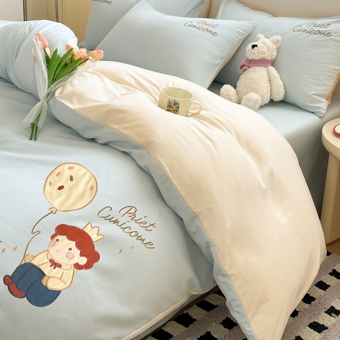 91家纺网 家纺一手货源 找家纺 （总）麦空家居 2025新款抗菌水洗皱棉贴布绣四件套学生三件套-糖果梦